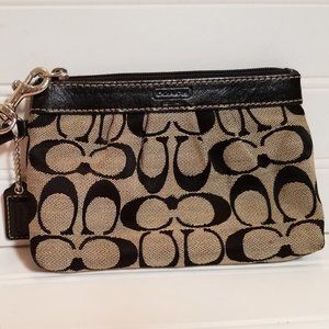 Coach Pleated Black Canvas & Leather Wristlet
